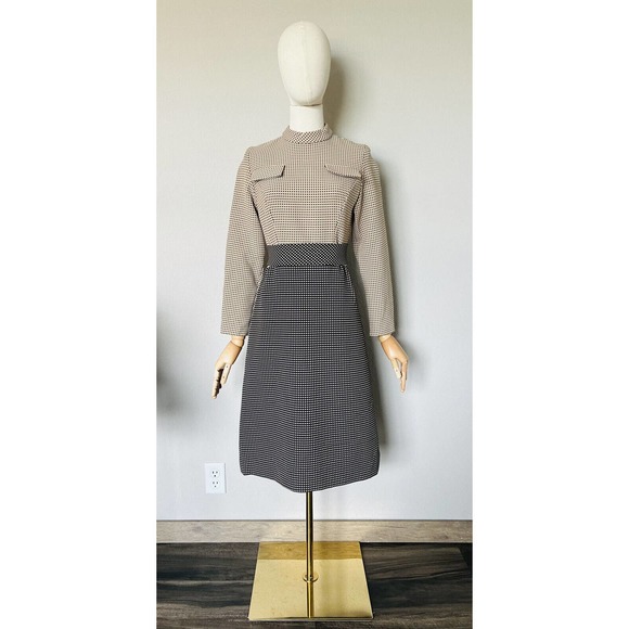 Richard Frontman Vintage 60s Brown Black High Neck Belted Sheath Dress Sz S/M? - Picture 1 of 15
